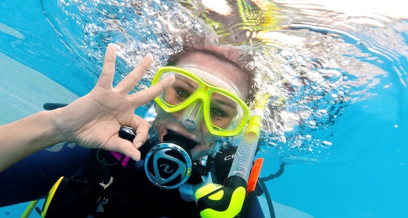 A female scuba diver